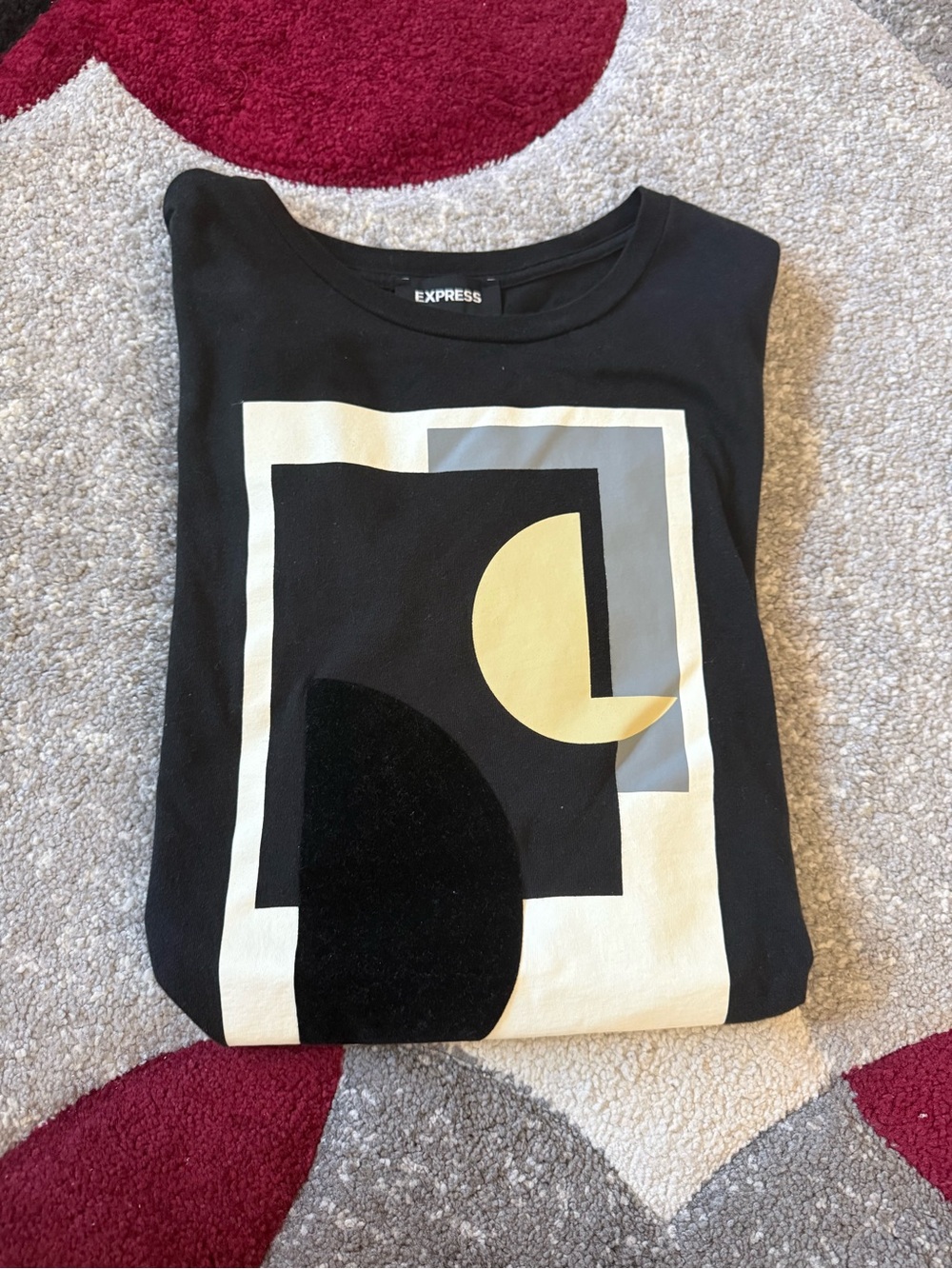 Express Men’s Black Graphic Tee with Geometric Print